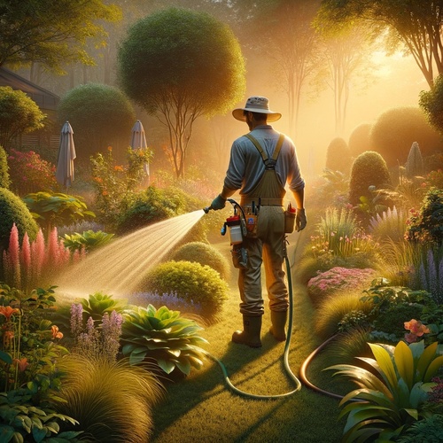 Sunrise Serenity: A Gardener Tending to a Flourishing Paradise