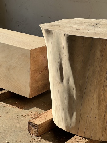 Artisanal Madrone Wood Bench and Stump Table